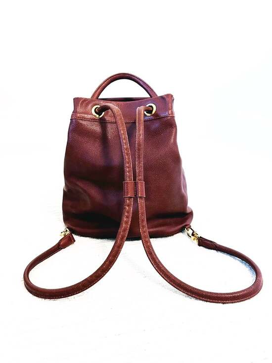 LONGCHAMP Bucket Backpack Pebbled Brown Leather Drawstring Unisex *Clean*